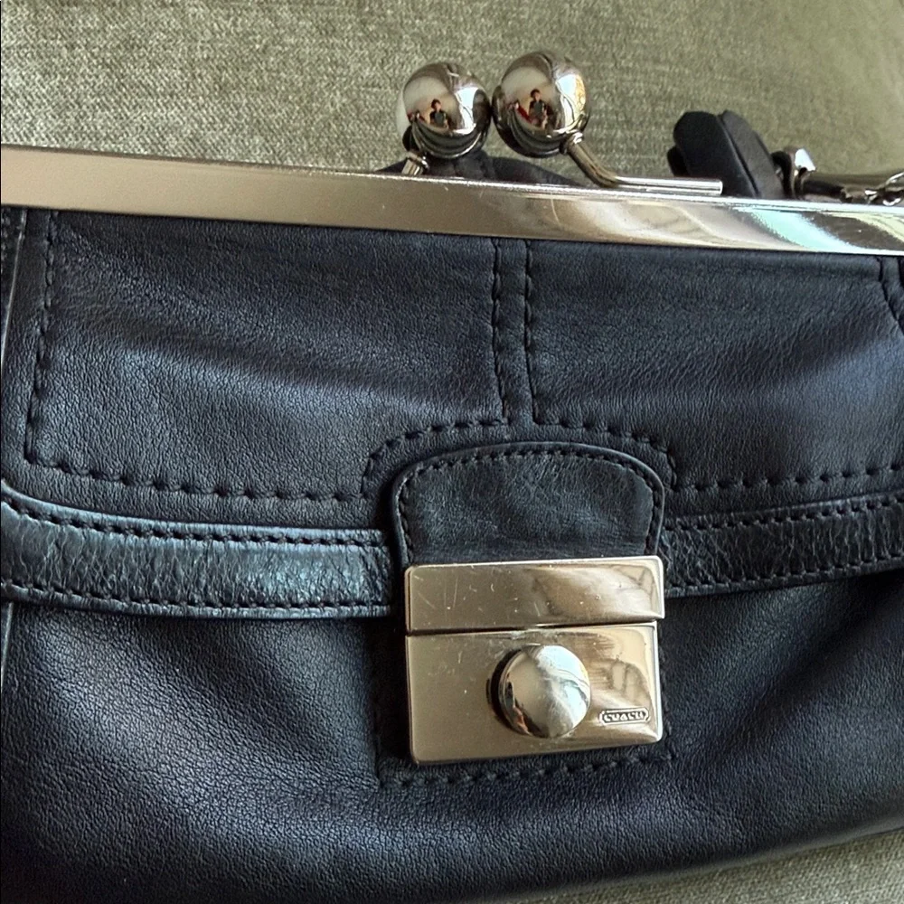 Coach Black Leather Clutch with Silver Accents - Picture 2 of 12